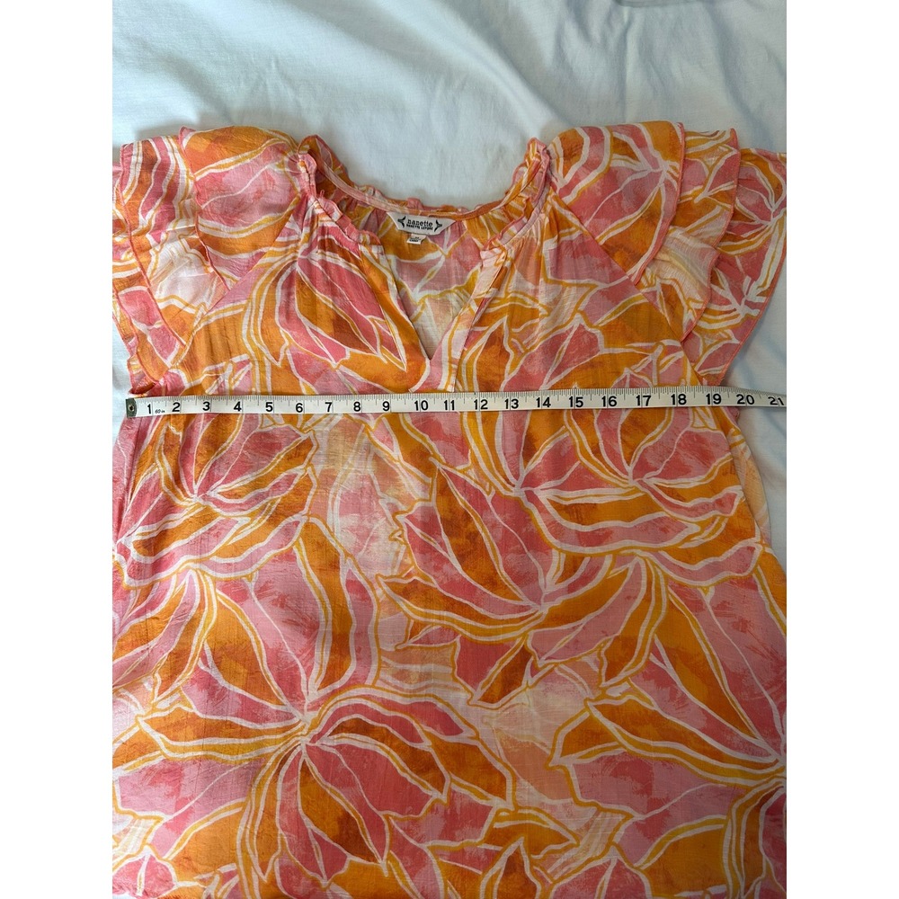 Nanette Lepore Orange  & Pink Floral Ruffle Sleeve‎ Top - Medium - Picture 8 of 8